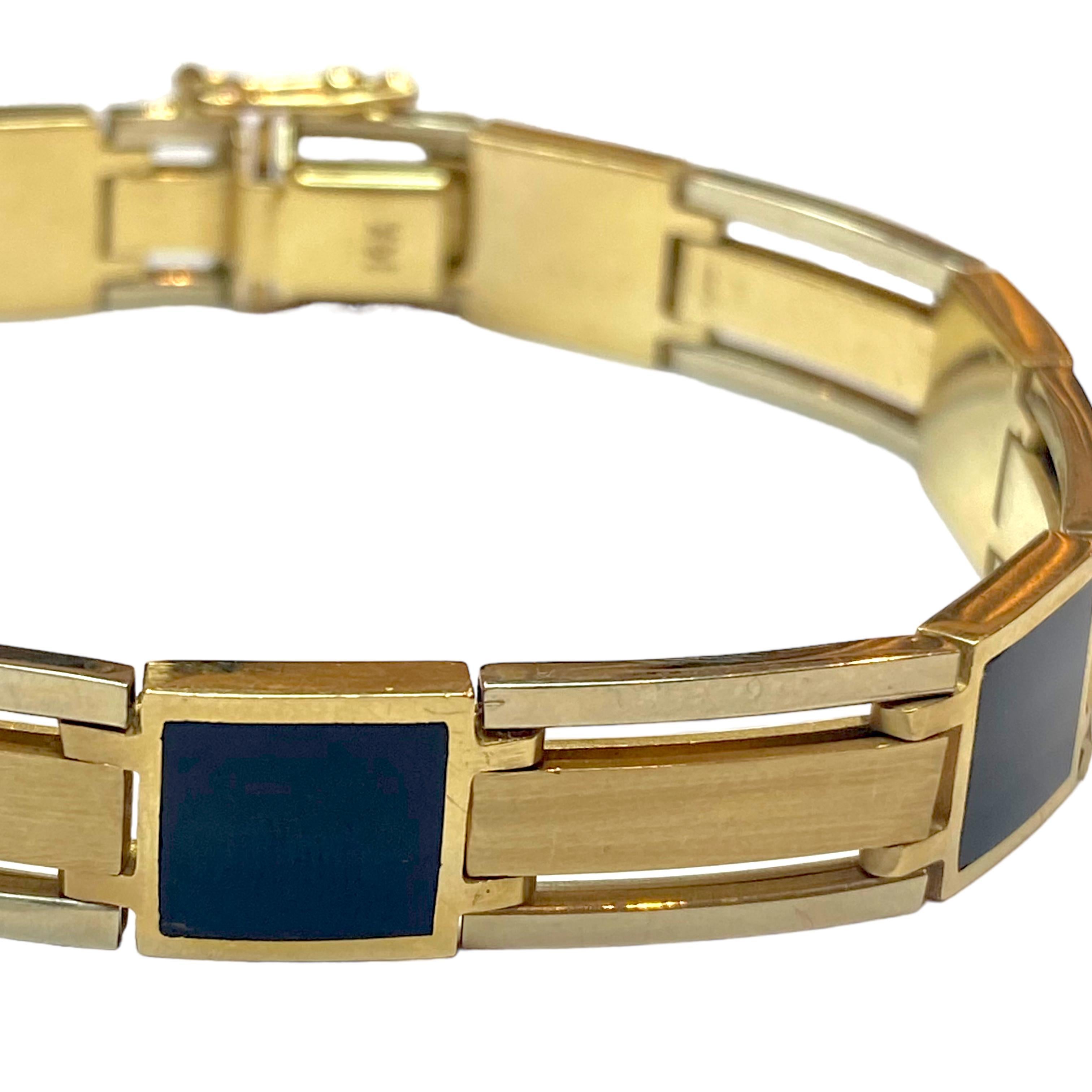 Vintage Men's 14K Gold & Onyx Bracelet In Excellent Condition In Henderson, NV