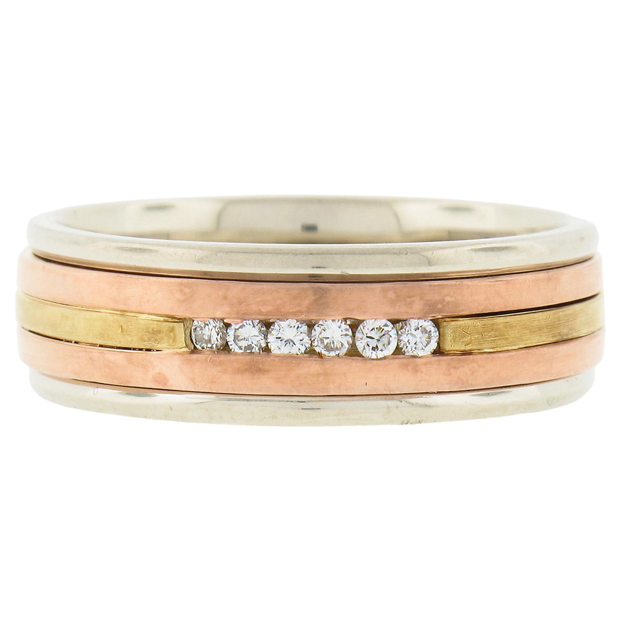 Vintage Herren 14k Multi Tone Gold 0,10ctw Diamant-Ring mit gewölbtem Band