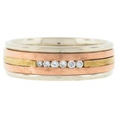 Vintage Herren 14k Multi Tone Gold 0,10ctw Diamant-Ring mit gewölbtem Band