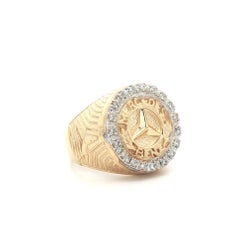 Vintage Men's 14k Yellow Gold Diamond Mercedes Benz Logo Signet Ring