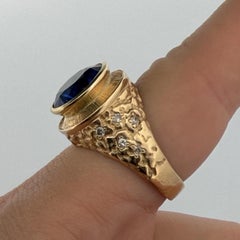 Vintage Men’s 14K Yellow Gold Lab Grown Sapphire Diamond Nugget Ring Size 9.5