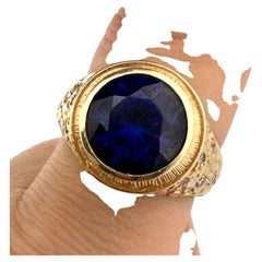 Vintage Men’s 14K Yellow Gold Lab Grown Sapphire Diamond Nugget Ring Size 9.5