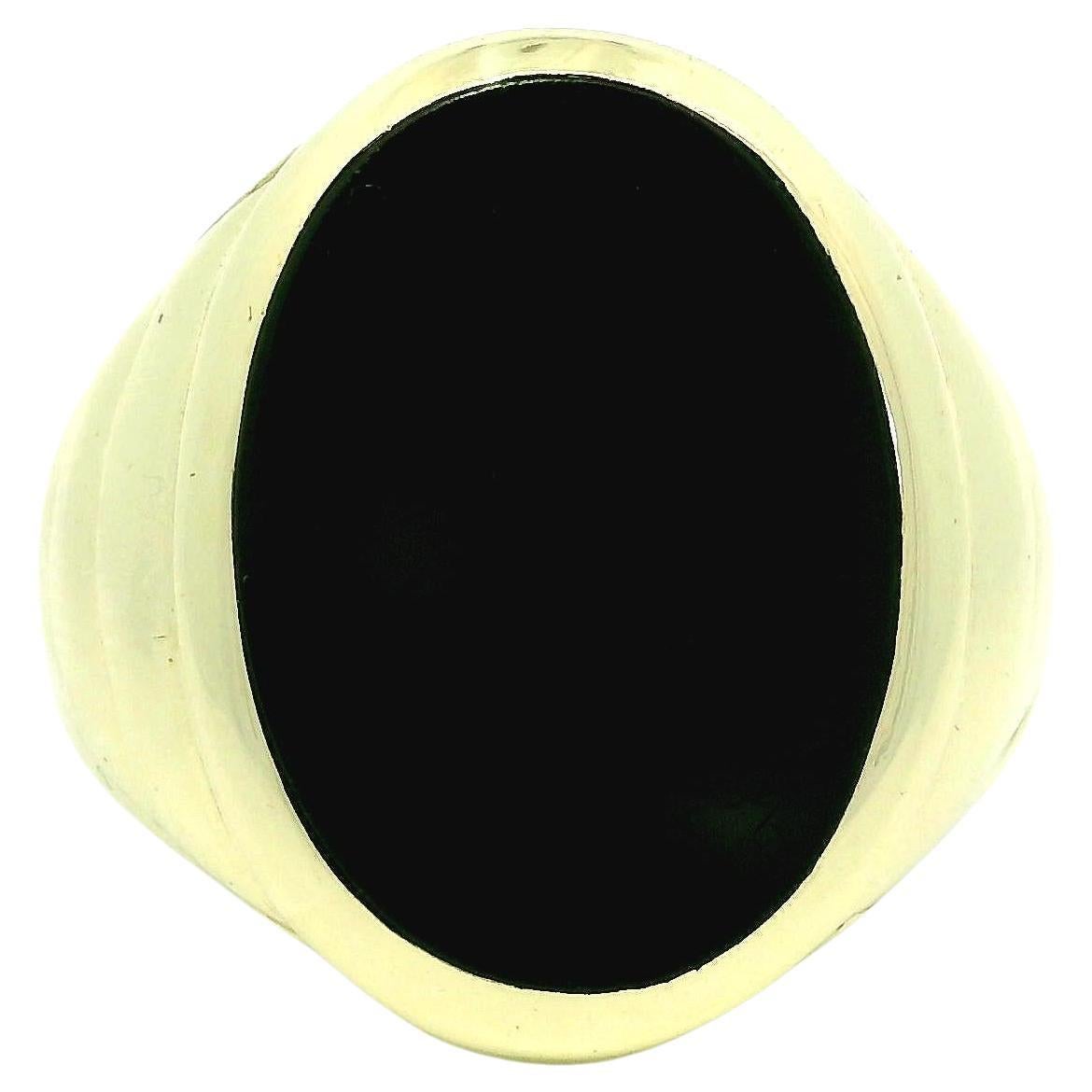 Bague de signet vintage pour homme en or jaune 14k, ovale en onyx noir, taille 9