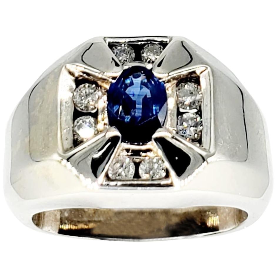 Vintage Men’s 1.60 Carat Blue Sapphire and Diamonds 14 Karat White Gold Ring