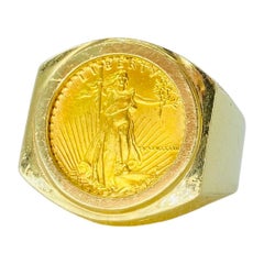 Anello vintage da uomo in oro 22k American Eagle 1/10oz Coin Ring 14k