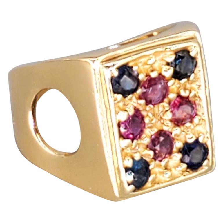 Bague fantaisie vintage en or 14 carats avec saphirs 4 carats et rubis pour hommes