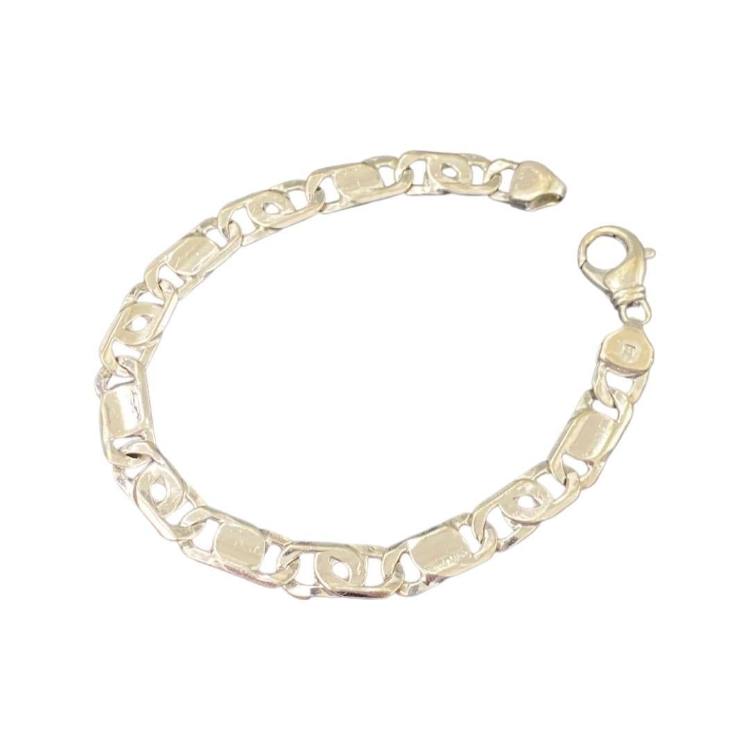 Bracelet à maillons fantaisie vintage en or blanc 14 carats avec œil de tigre pour homme, Italie Bon état - En vente à Miami, FL