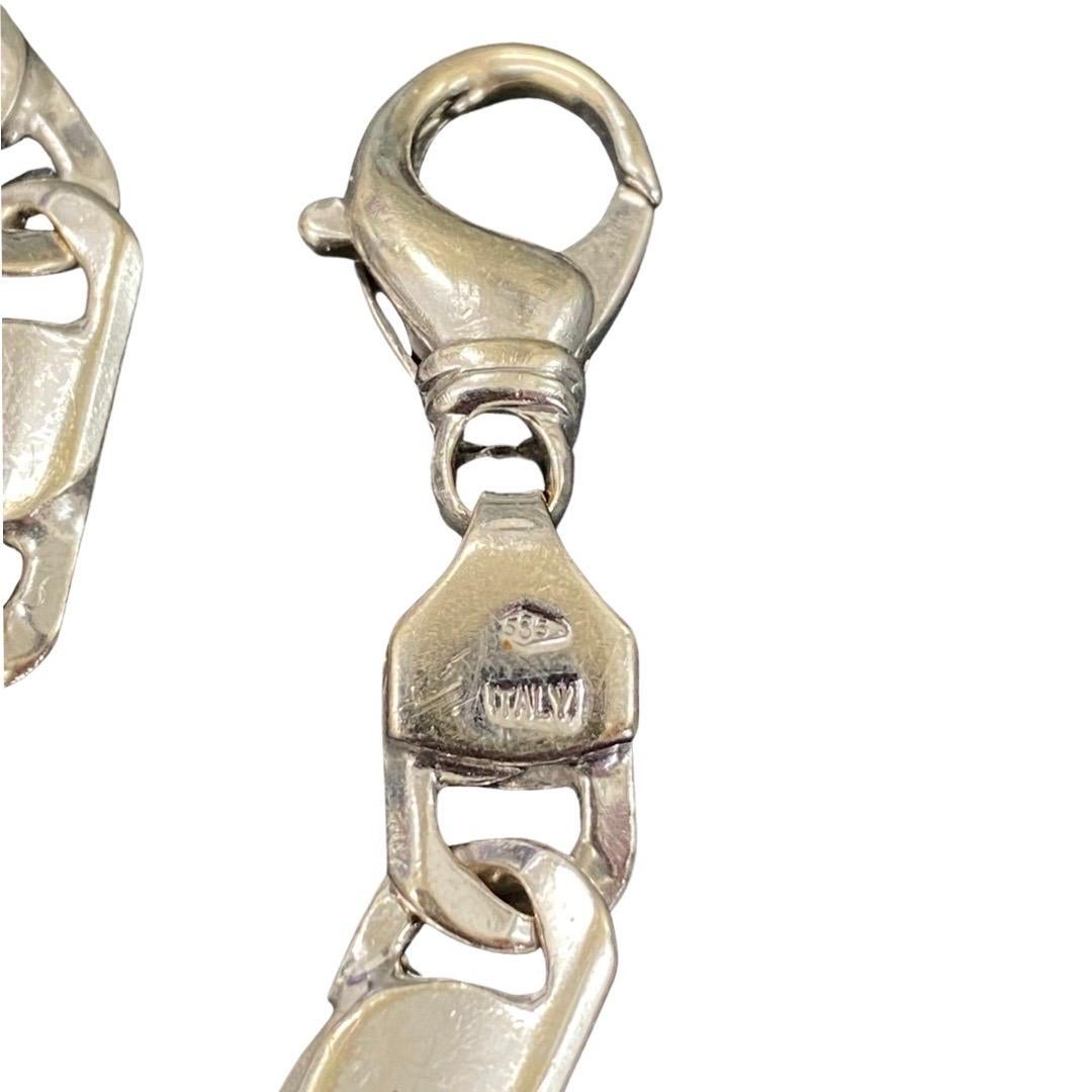 Bracelet à maillons fantaisie vintage en or blanc 14 carats avec œil de tigre pour homme, Italie en vente 1