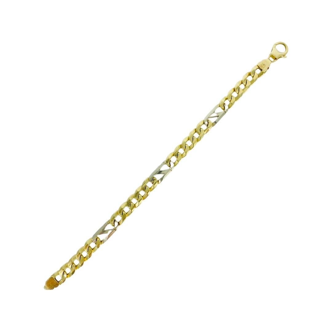 Vintage Men's Two-Tone Fancy Link Cuban Curb Link Armband Italien 14k im Zustand „Gut“ im Angebot in Miami, FL