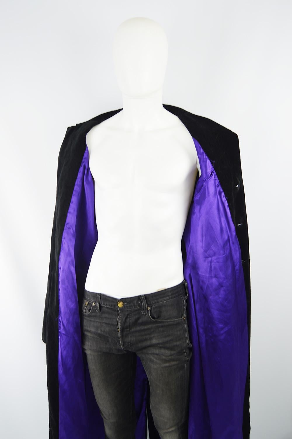 Vintage Men's Black Velvet Long Maxi Single Breasted Frock Coat, 1980s  5