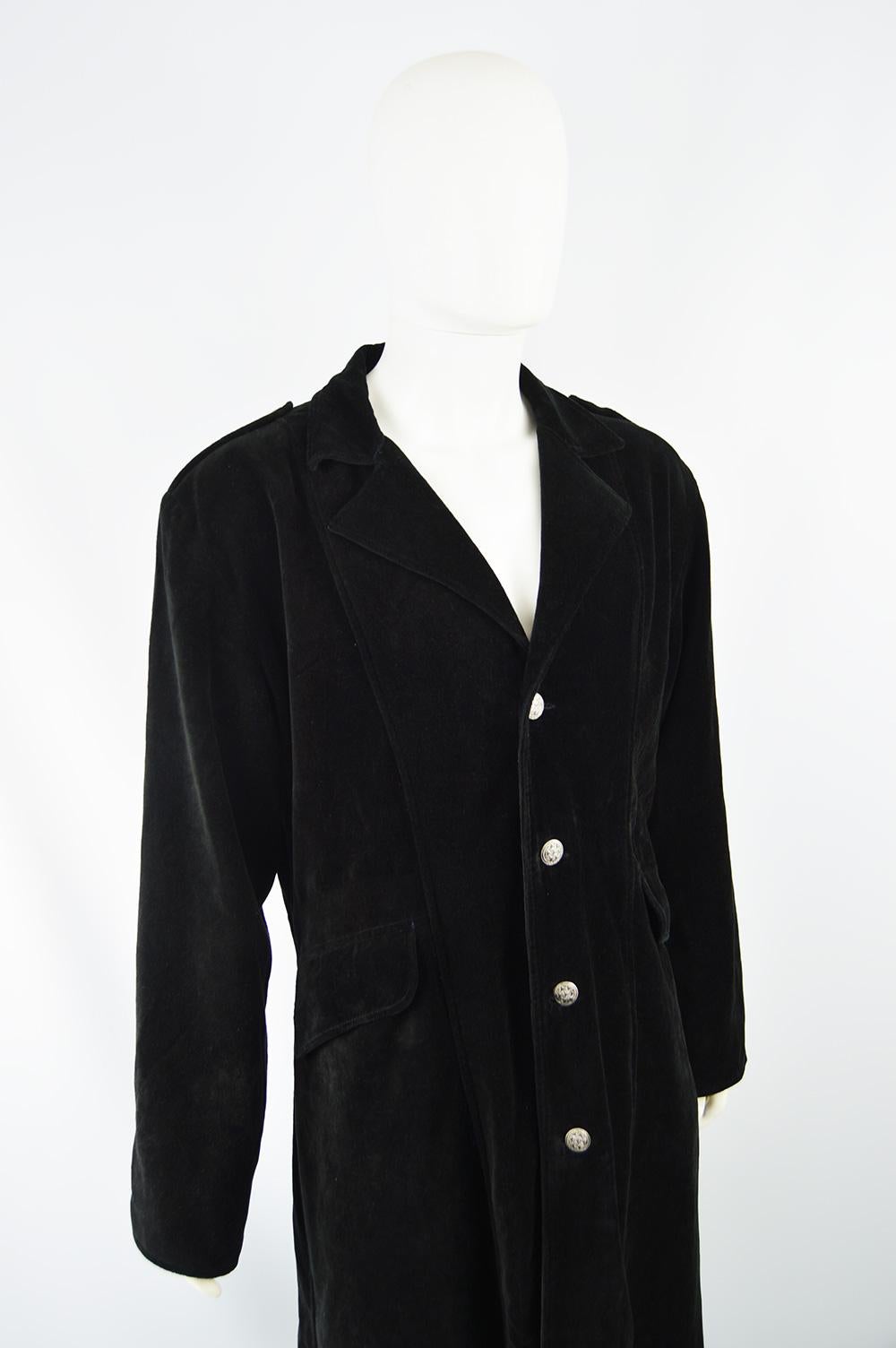 Vintage Men's Black Velvet Long Maxi Single Breasted Frock Coat, 1980s  2