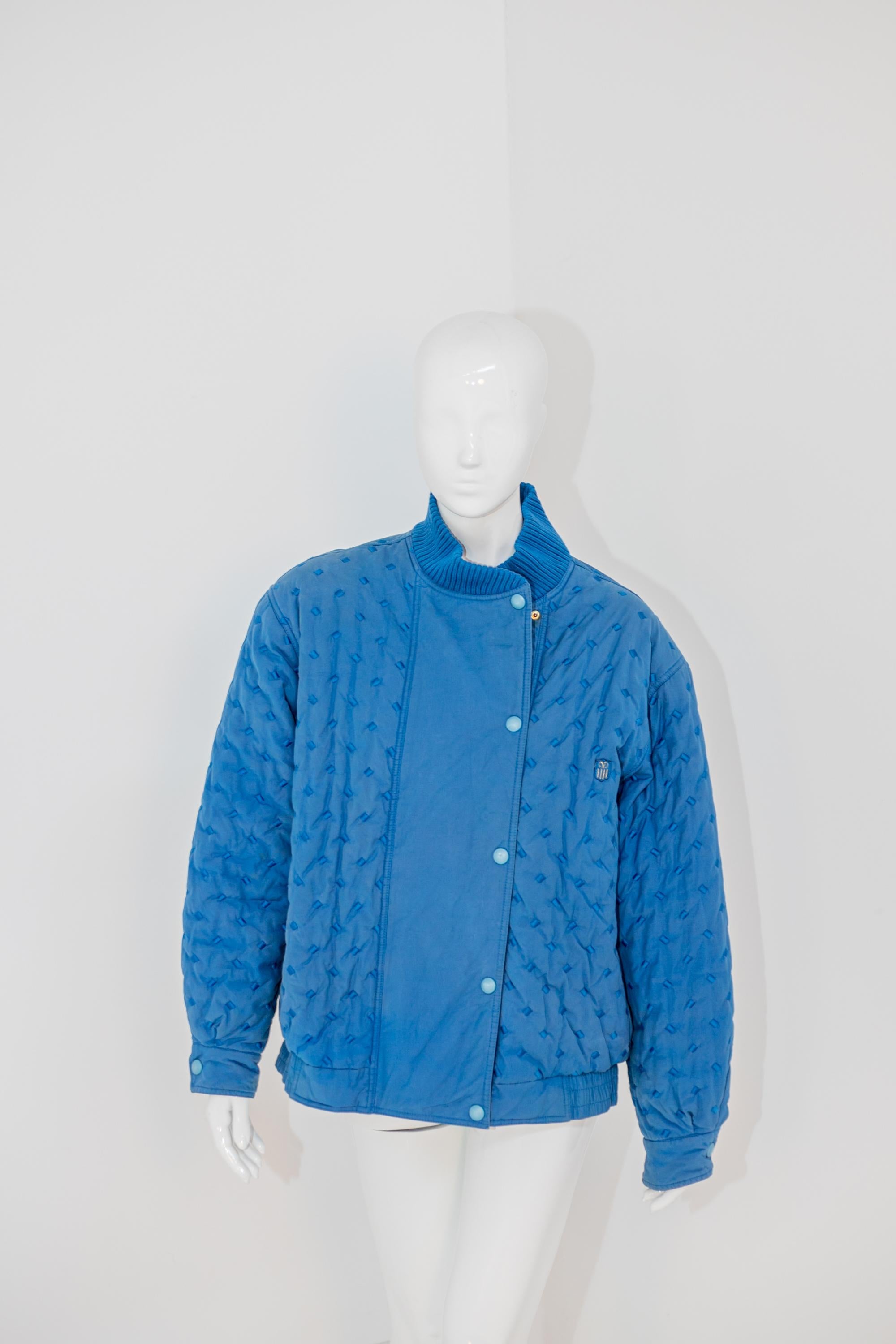 Valentino Vintage Blue Cotton Bomber Jacket For Sale 8