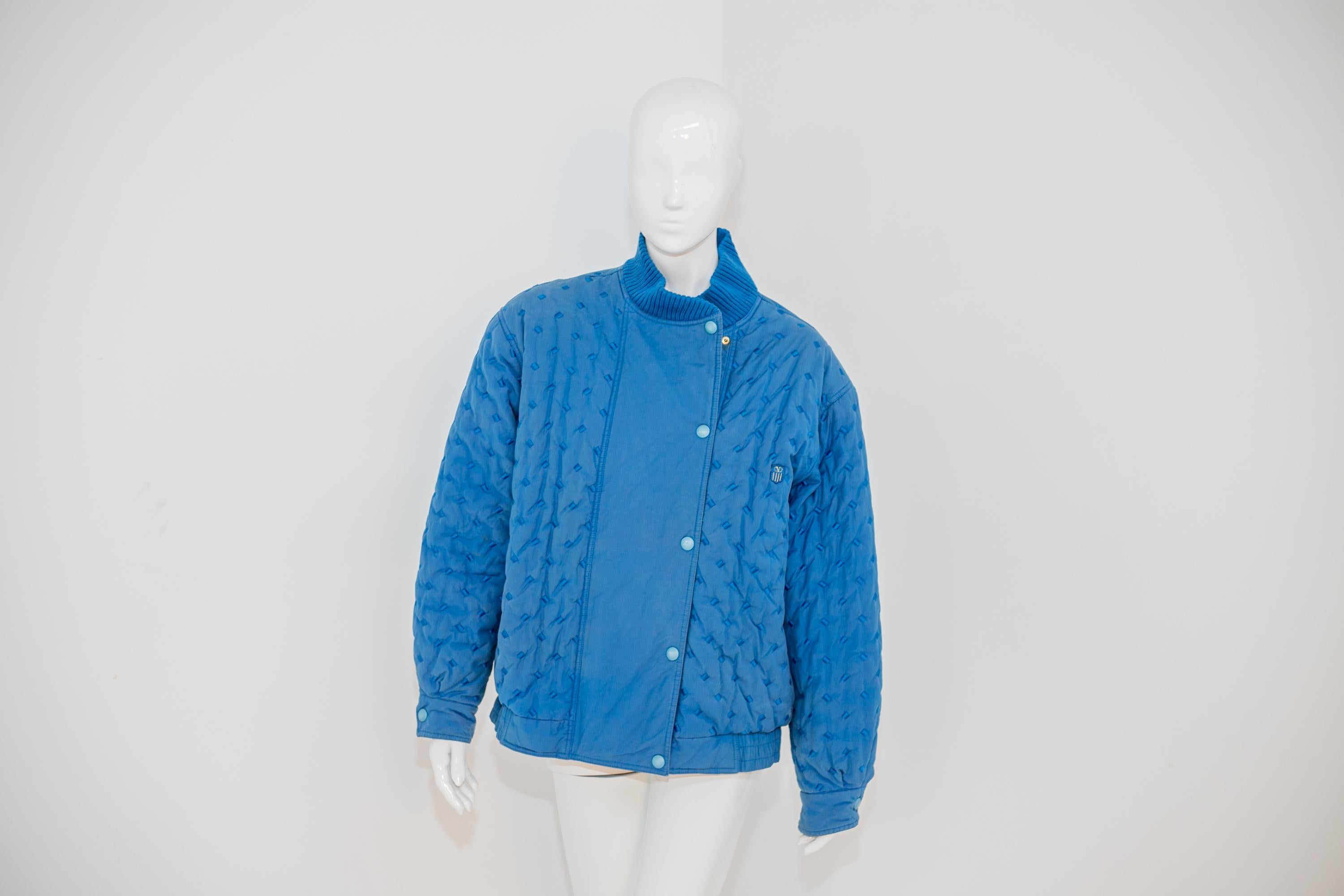 Valentino Vintage Blue Cotton Bomber Jacket For Sale 10