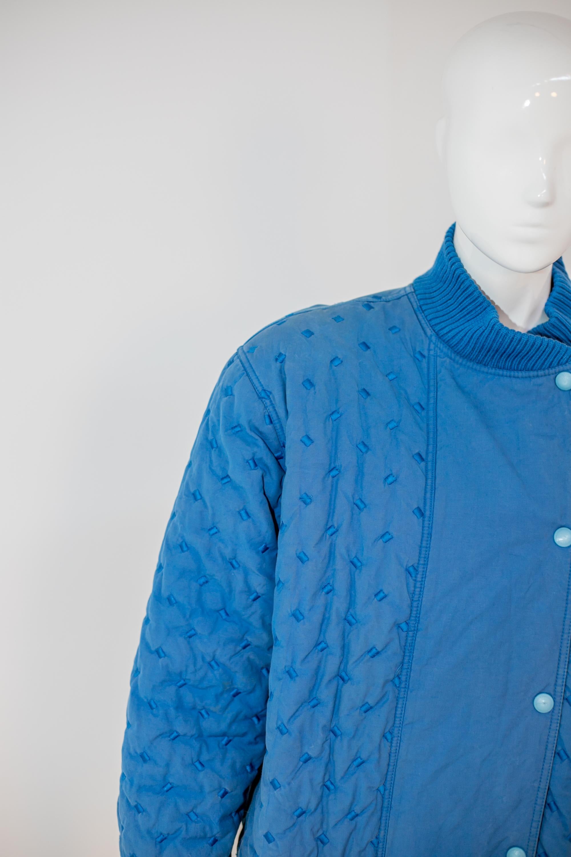 Valentino Vintage Blue Cotton Bomber Jacket For Sale 1