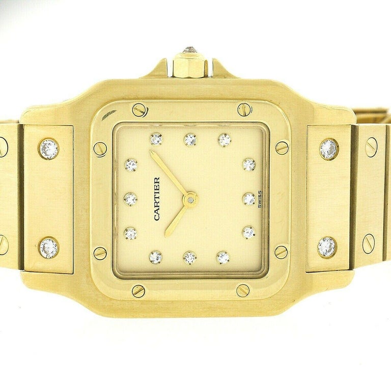 Vintage Men's Cartier Galbee 18K Yellow Gold Automatic Diamond Wrist Watch For Sale 3