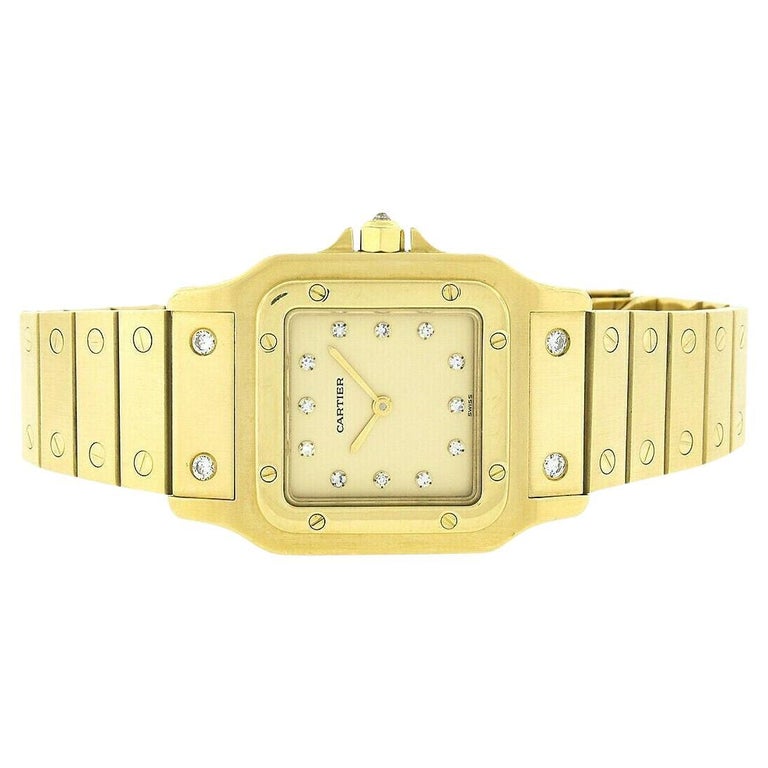 Vintage Men's Cartier Galbee 18K Yellow Gold Automatic Diamond Wrist Watch For Sale