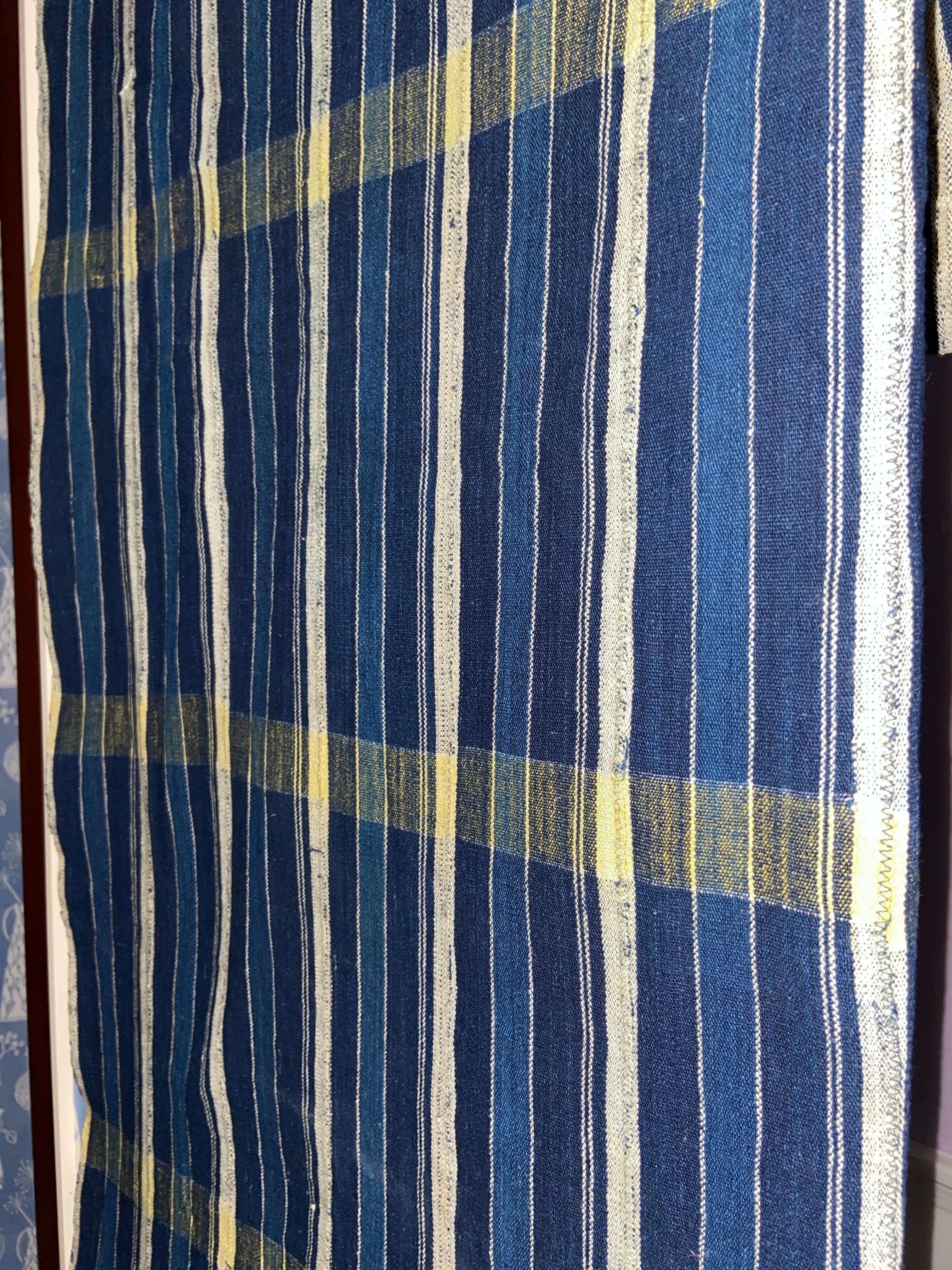 Hand-Crafted Vintage Men's Cloth in Blue and Yellow Stripes, Ivory Coast, 20th Century For Sale