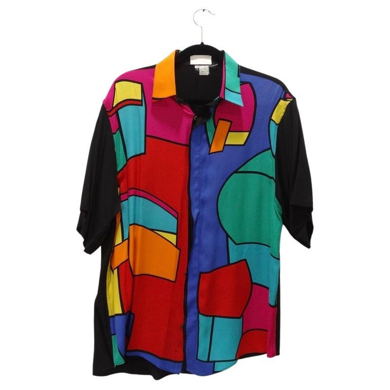 Vintage Mens Colorblock Button Up Shirt For Sale at 1stDibs