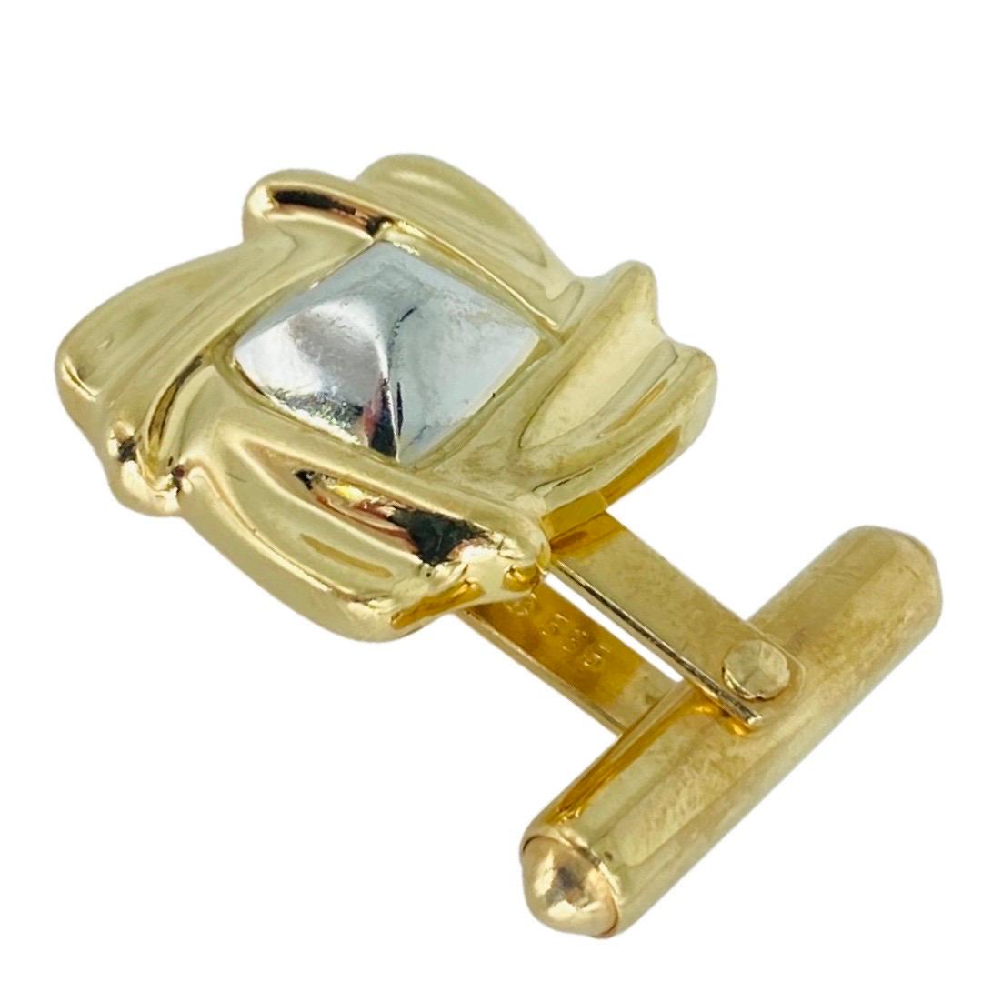 Vintage Men's Designer Two-Tone 14k Gold Swiveled Square Cuff Links For Sale 6