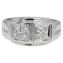 Vintage Herren Diamantring aus 14 Karat Weißgold mit 2 Diamanten im alten Minenschliff