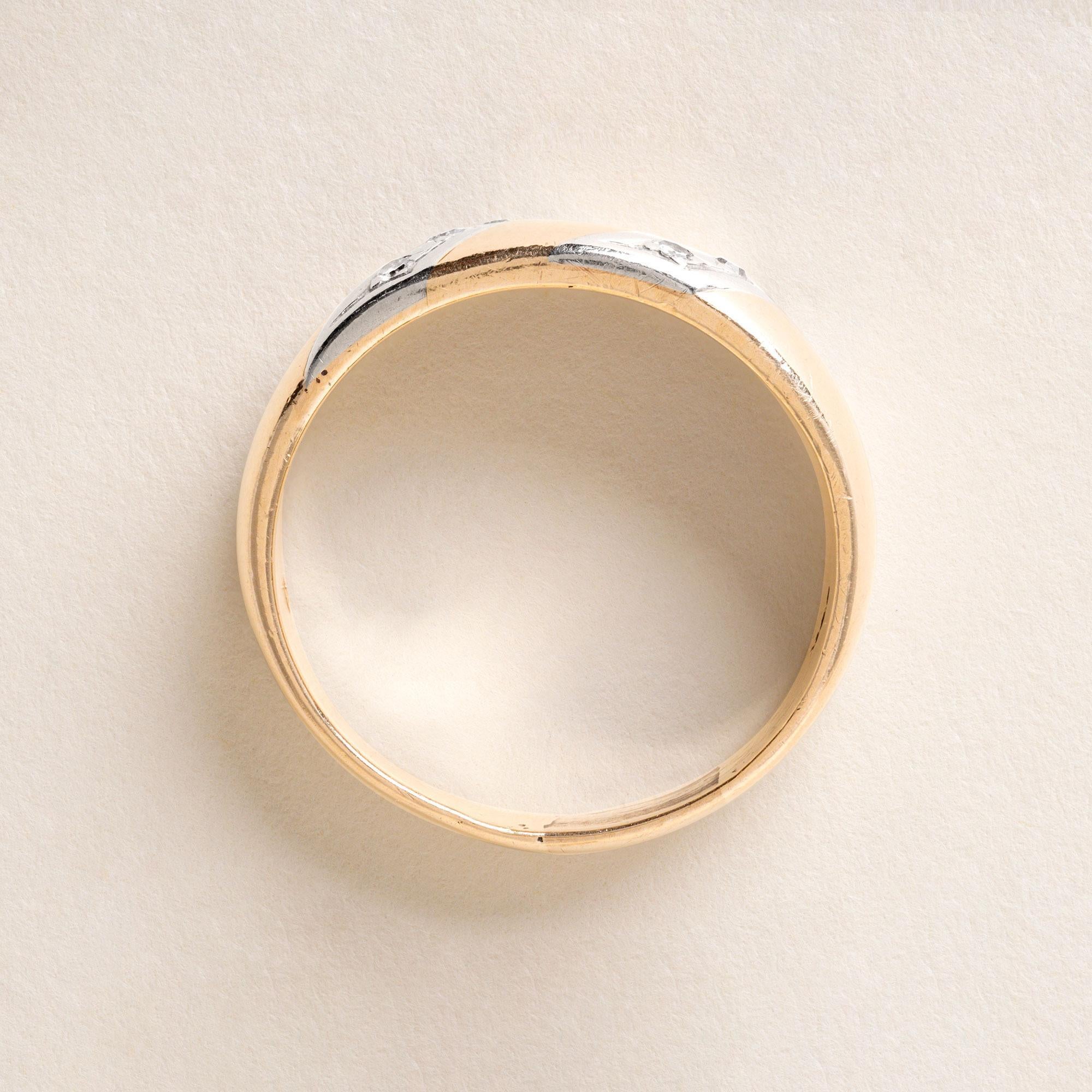 Single Cut Vintage Men's Diamond Ring Band 14K Two Tone Gold For Sale