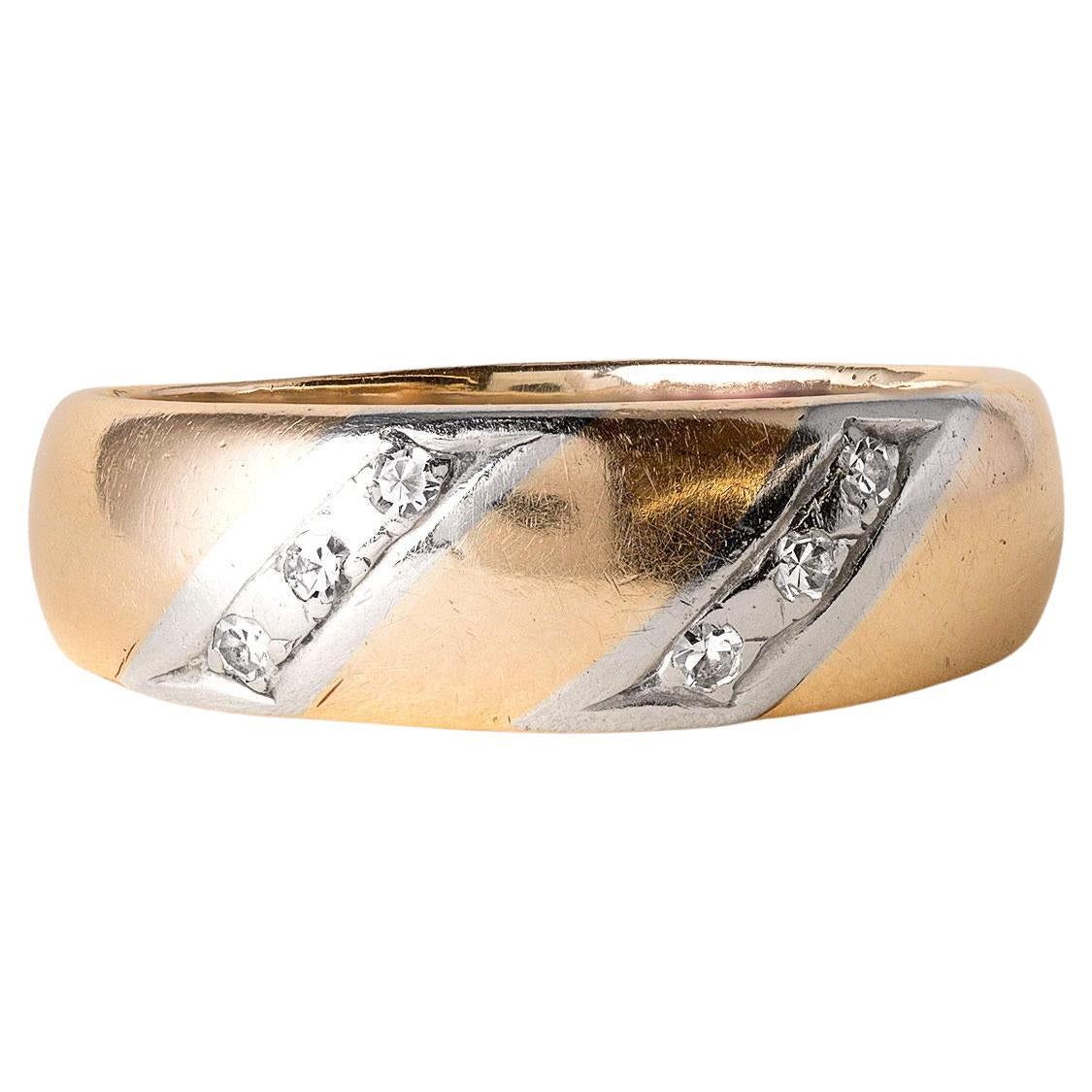 Vintage Men's Diamond Ring Band 14K Two Tone Gold For Sale