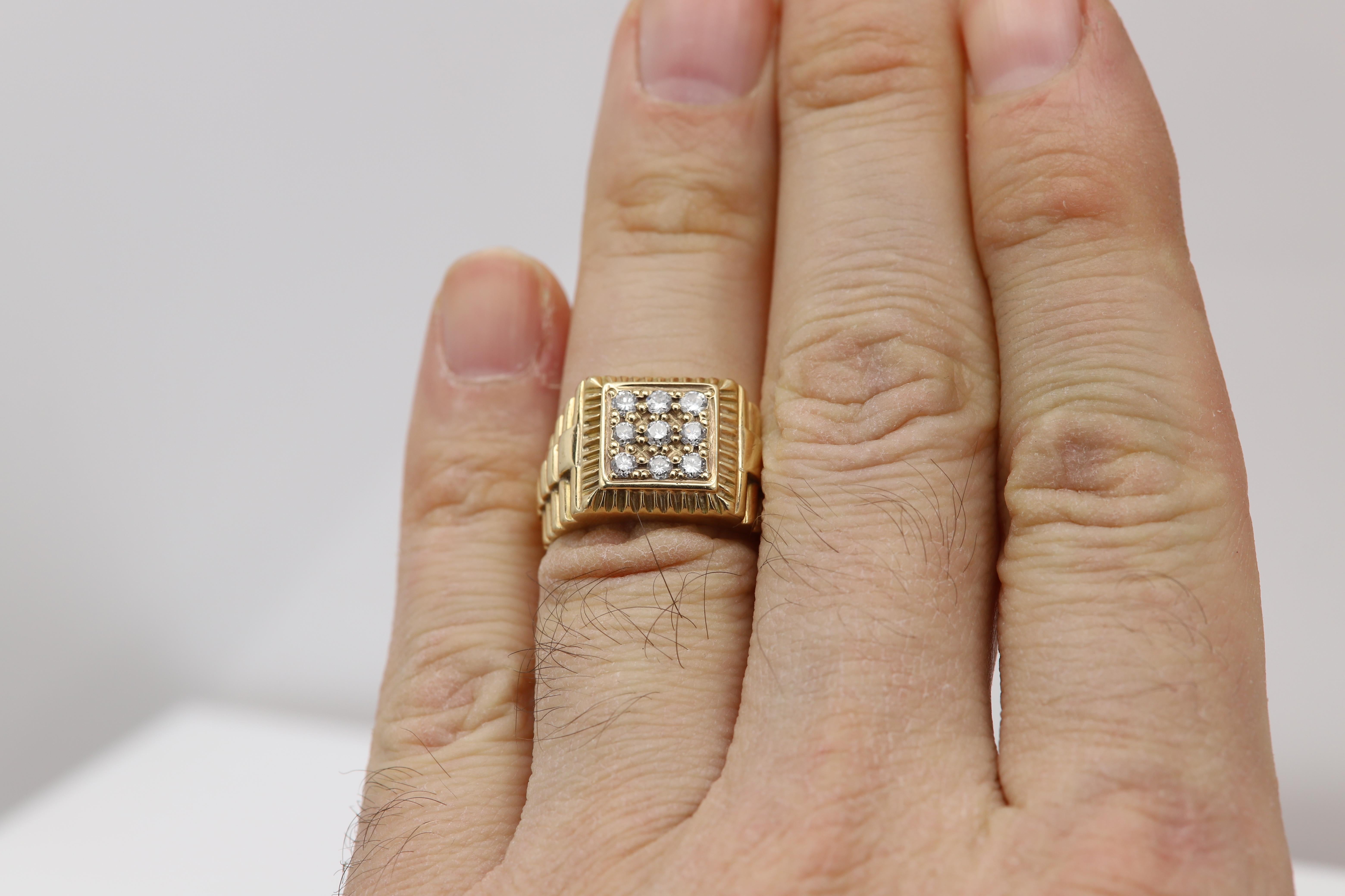 Vintage Herren Diamant Ring Cluster Diamanten Männer Ring 14 Karat Gold im Angebot 6