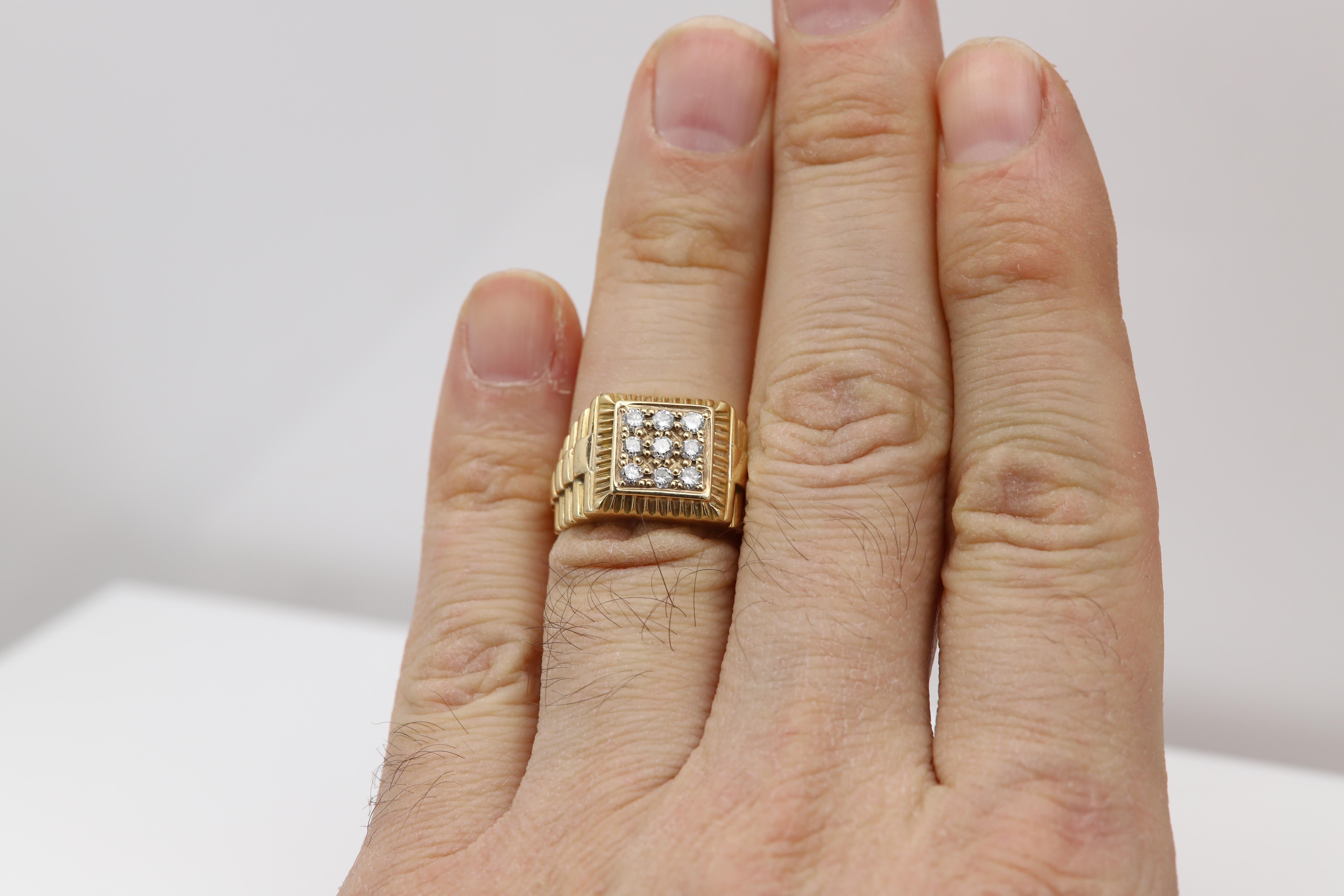 Vintage Herren Diamant Ring Cluster Diamanten Männer Ring 14 Karat Gold im Angebot 7