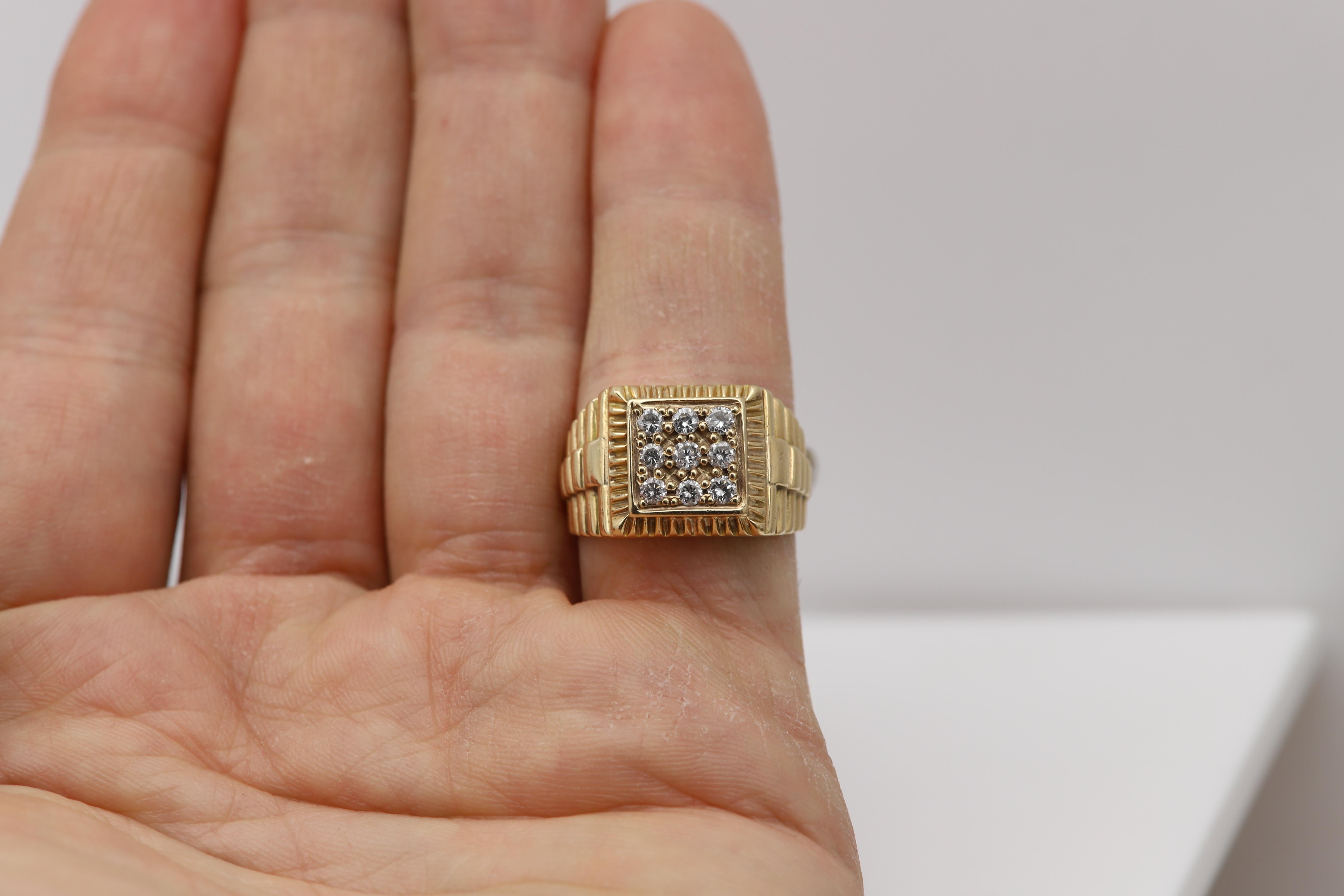 Vintage Herren Diamant Ring Cluster Diamanten Männer Ring 14 Karat Gold im Angebot 8