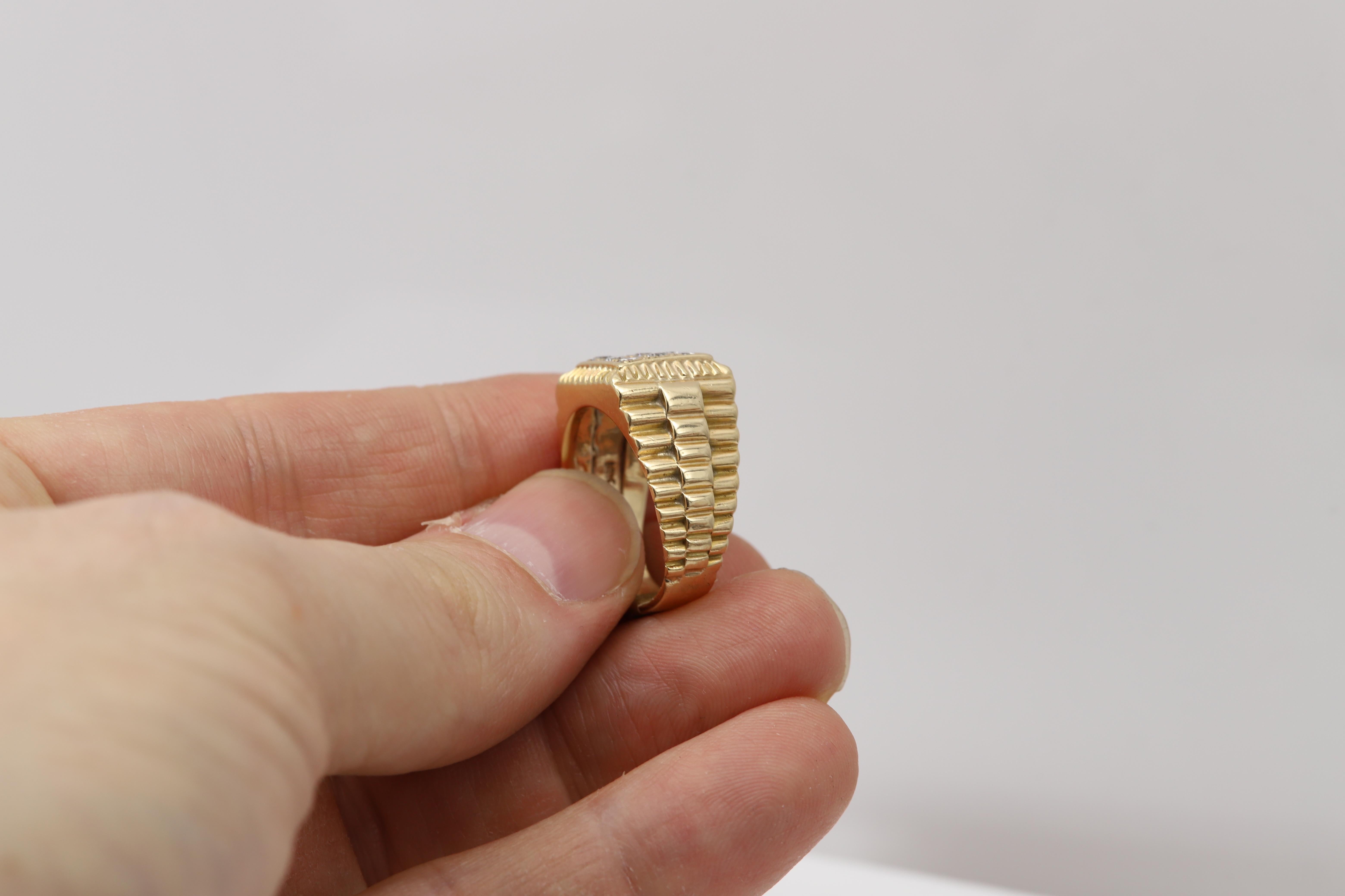 Vintage Herren Diamant Ring Cluster Diamanten Männer Ring 14 Karat Gold im Angebot 5