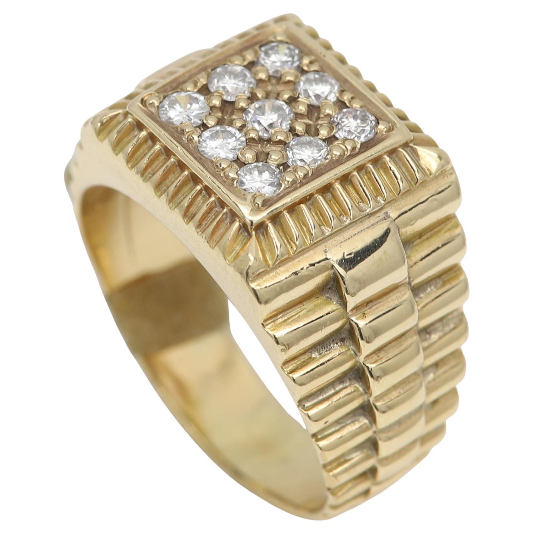 Vintage Men's Diamond Ring Cluster Diamonds Men Ring 14 Karat Gold