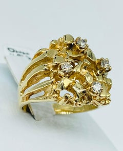 Vintage Men’s Diamonds Gold Nugget Style 14k Gold Ring