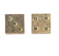 Vintage Men's Dice Cufflinks in 14 Karat Yellow Gold and Emeralds, "Lucky Seven"