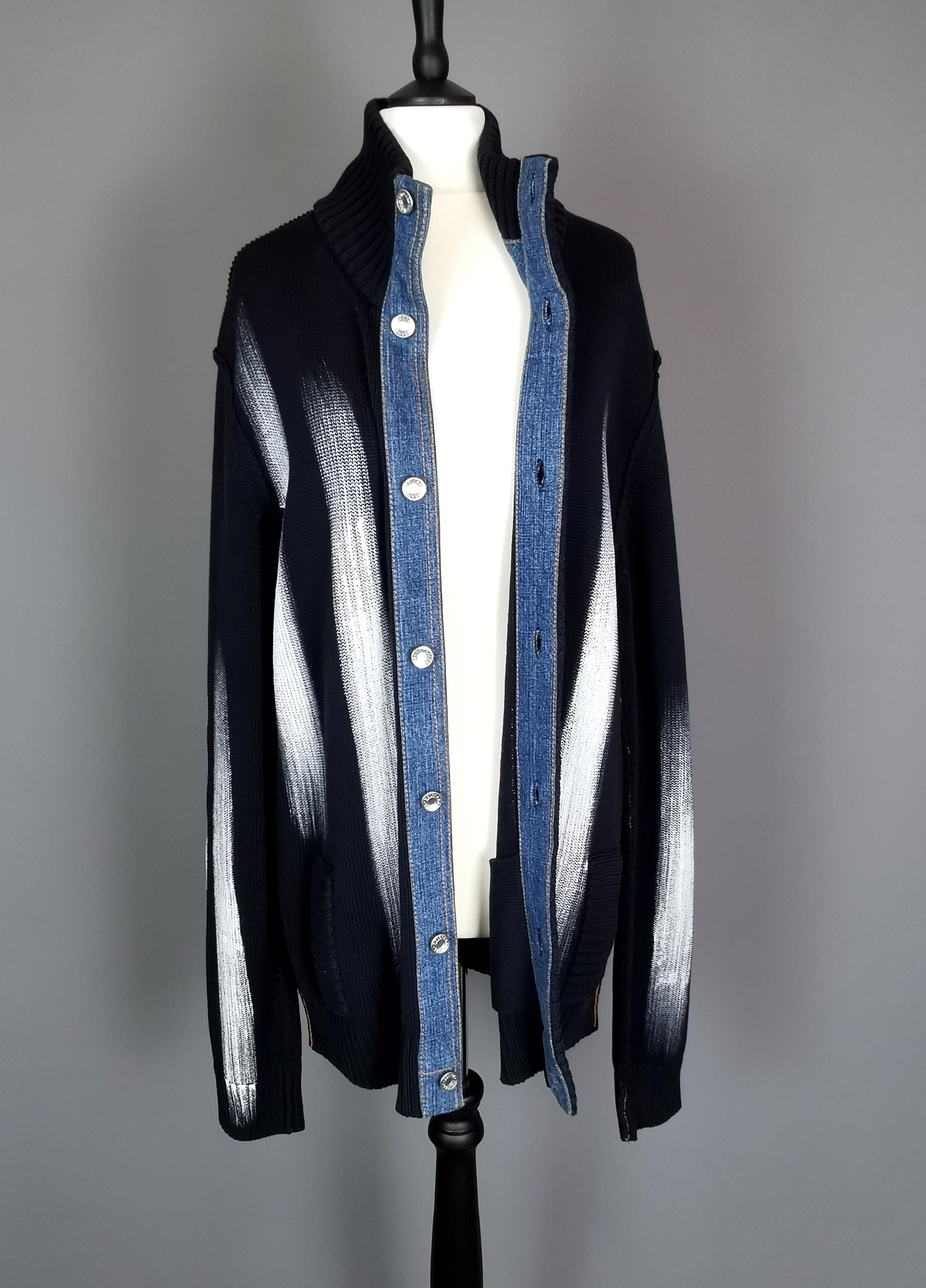 Black Vintage Mens Dolce and Gabbana paint stripe cardigan  For Sale