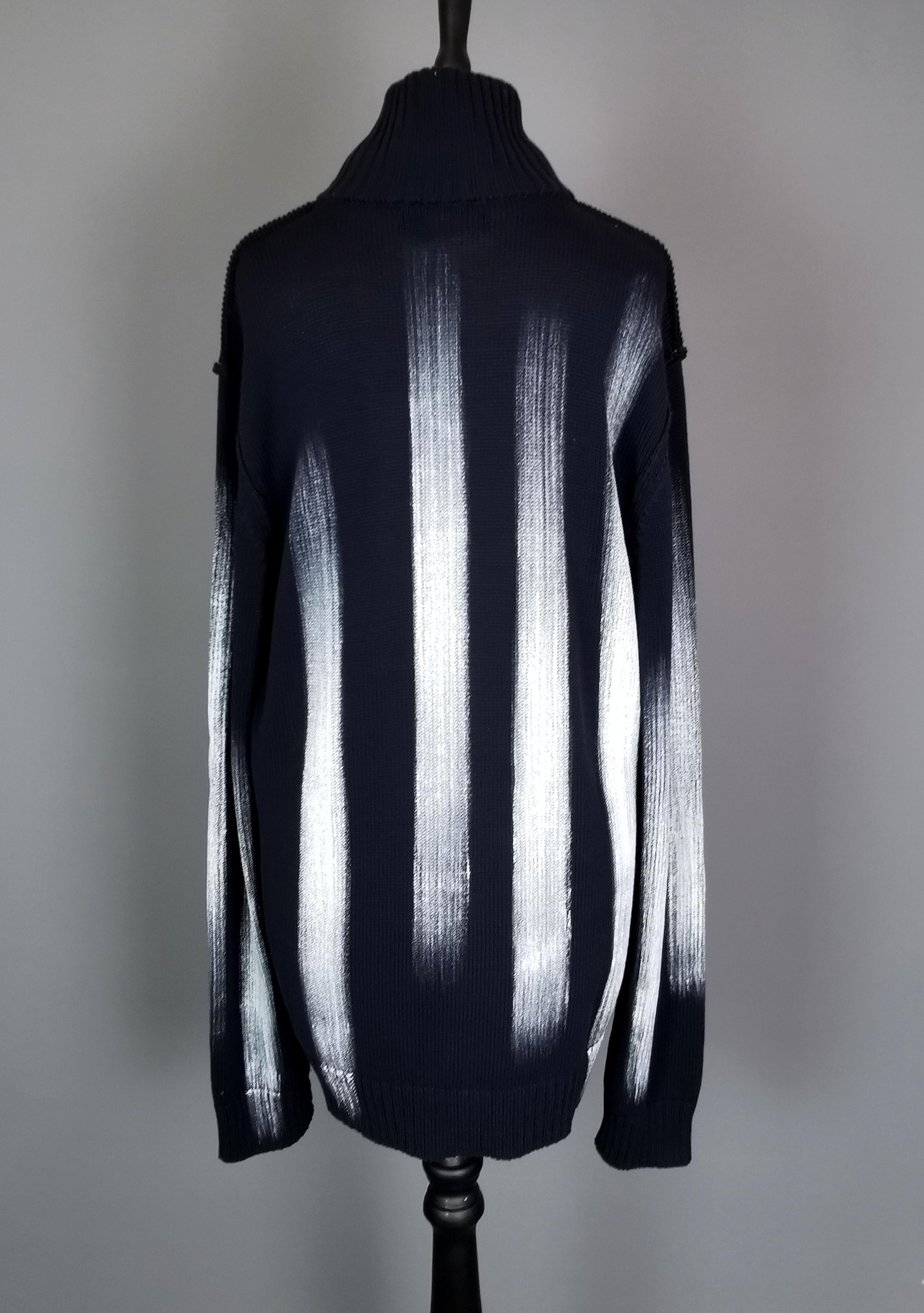 Vintage Mens Dolce and Gabbana paint stripe cardigan  In Good Condition For Sale In NEWARK, GB