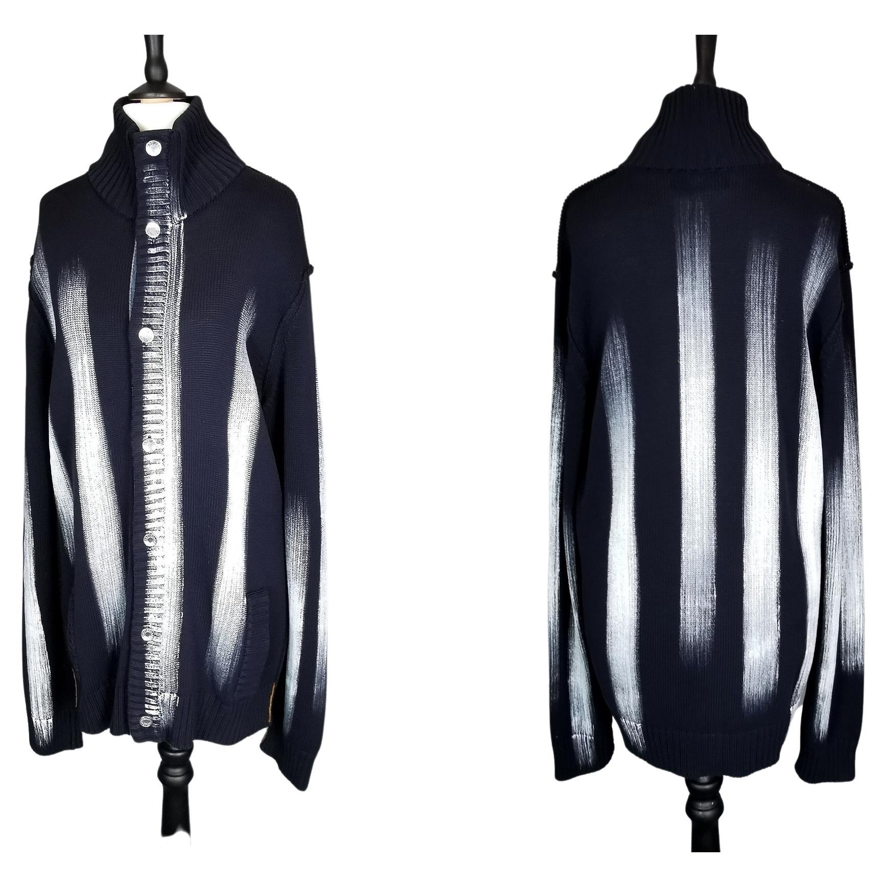 Vintage Mens Dolce and Gabbana paint stripe cardigan  For Sale