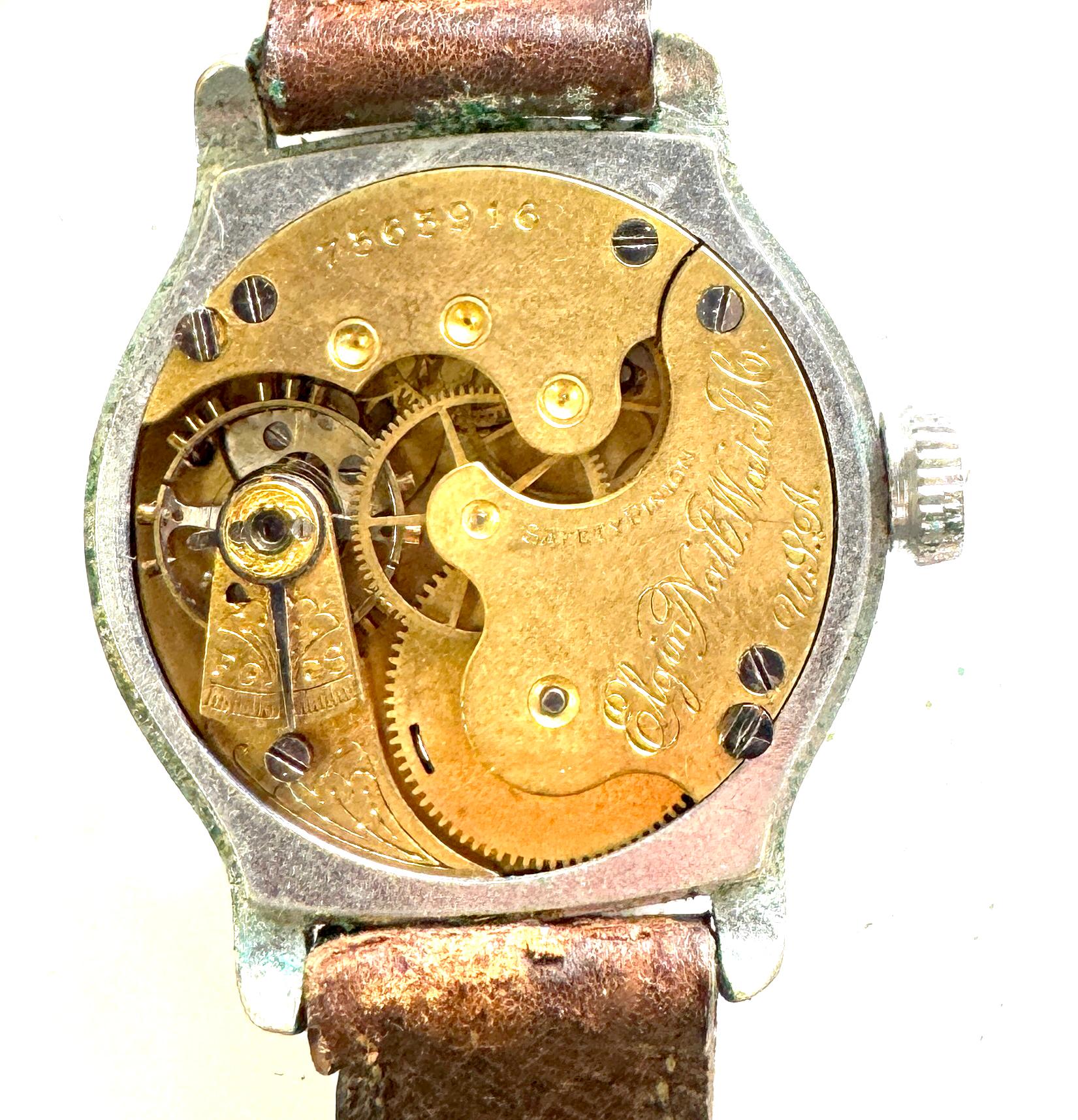 Vintage Mens Elgin Wrist Watch Manual Wind 32mm Antique 1890's In Good Condition In Dearborn, MI