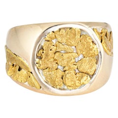 Vintage Men’s Gold Nugget Ring Round Signet 10 Karat Estate Fine Jewelry