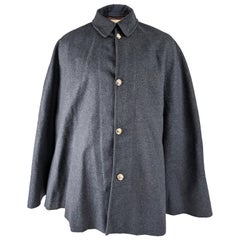Vintage Mens Grey Wool Mod Fashion Cape Coat, 1960s