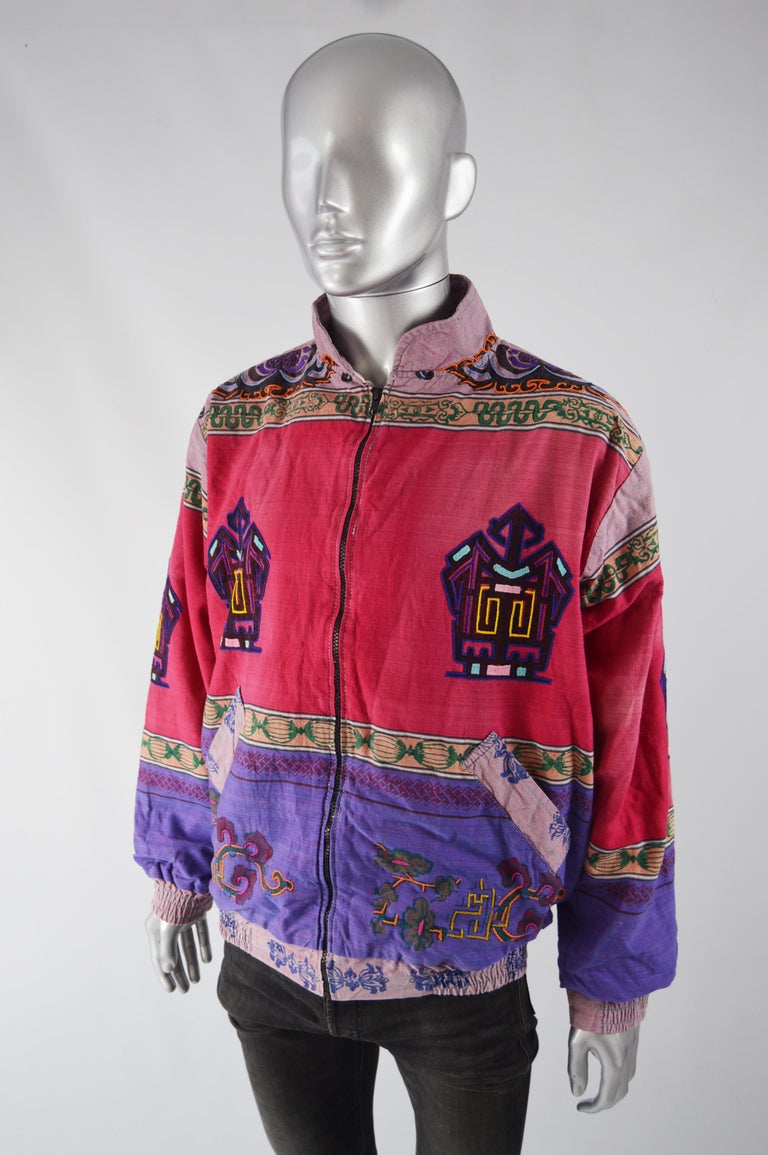 Vintage Men's Hand Made in Nepal Embroidered Bomber Jacket at 1stDibs ...