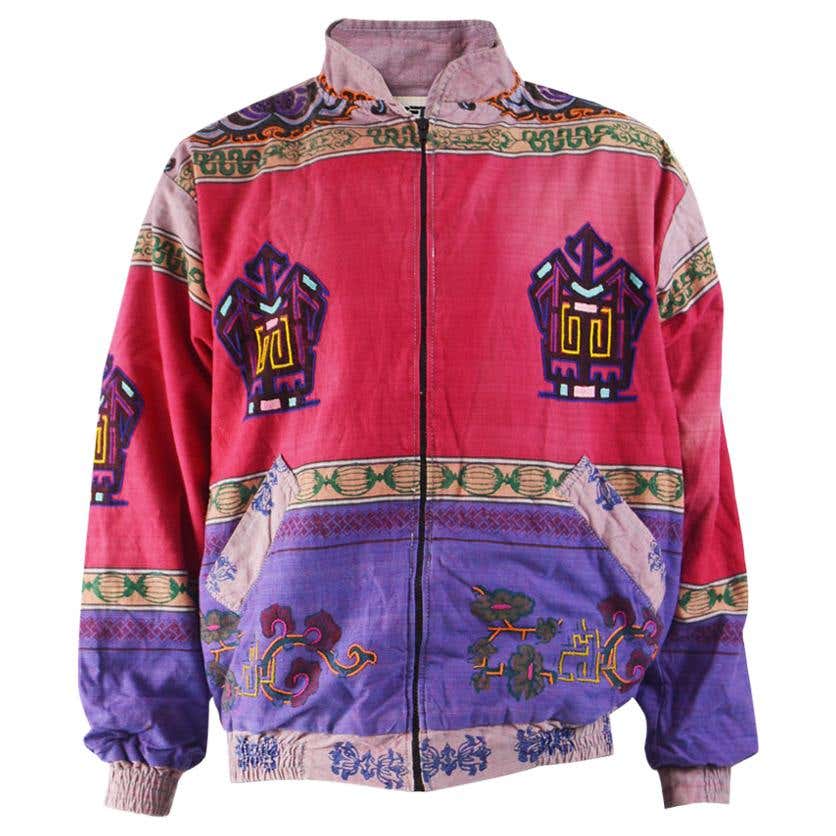 Vintage Men's Hand Made in Nepal Embroidered Bomber Jacket at 1stDibs ...