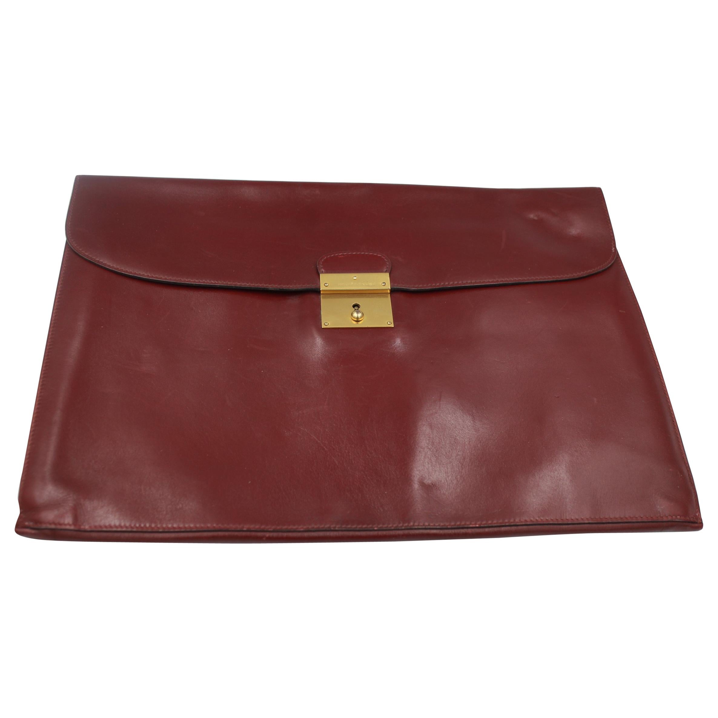 Vintage Men's Hermes Document Clutch in Burgundy Leather For Sale