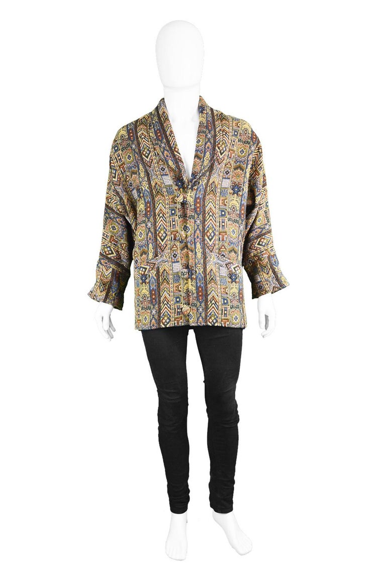 Vintage Men's Indian Hand Loomed Woven Tapestry Patterned Jacket, 1980s