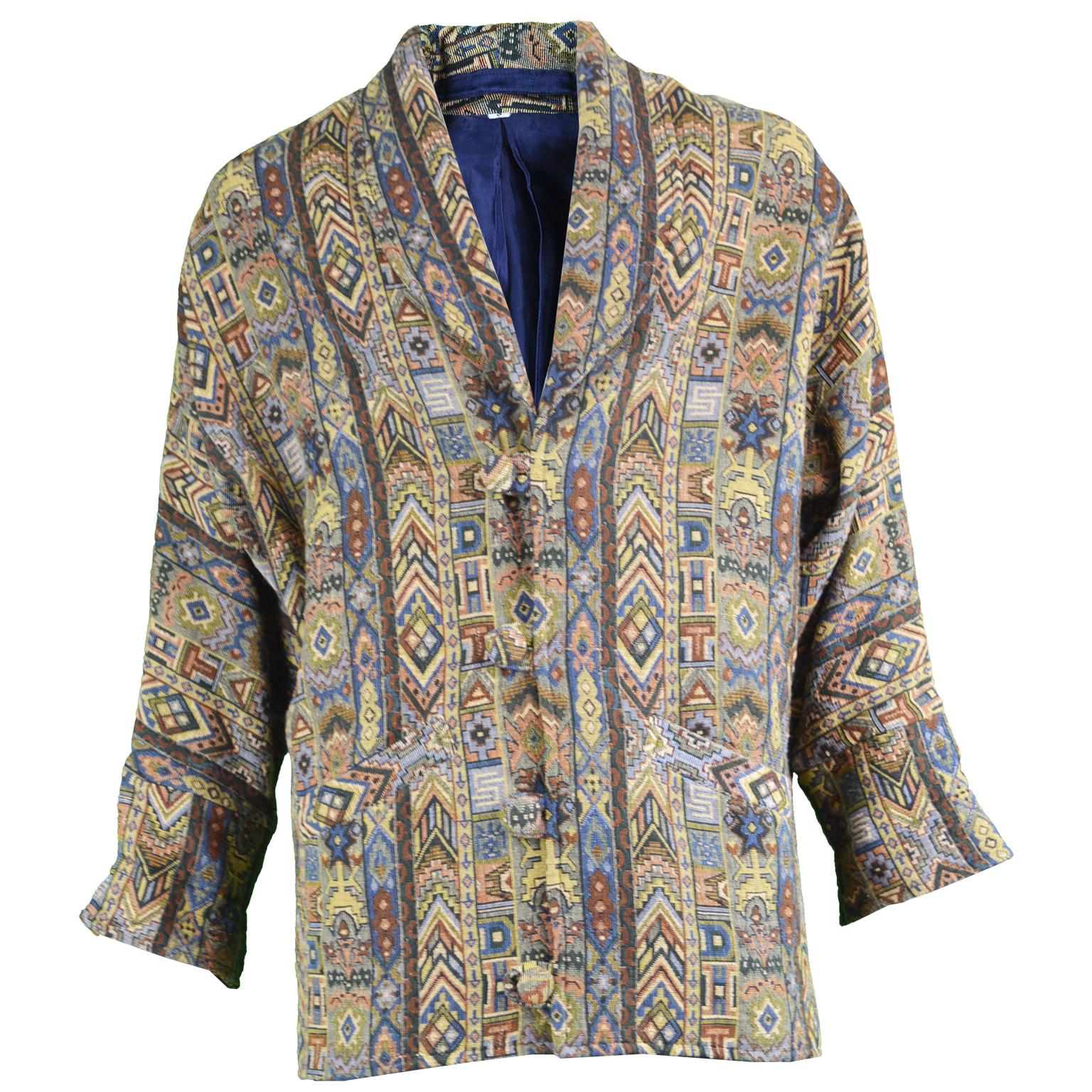 Vintage Men's Indian Hand Loomed Woven Tapestry Patterned Jacket, 1980s