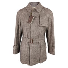 Vintage Mens Italian Reversible Brown Wool Tweed & Gabardine Trench Coat, 1970s