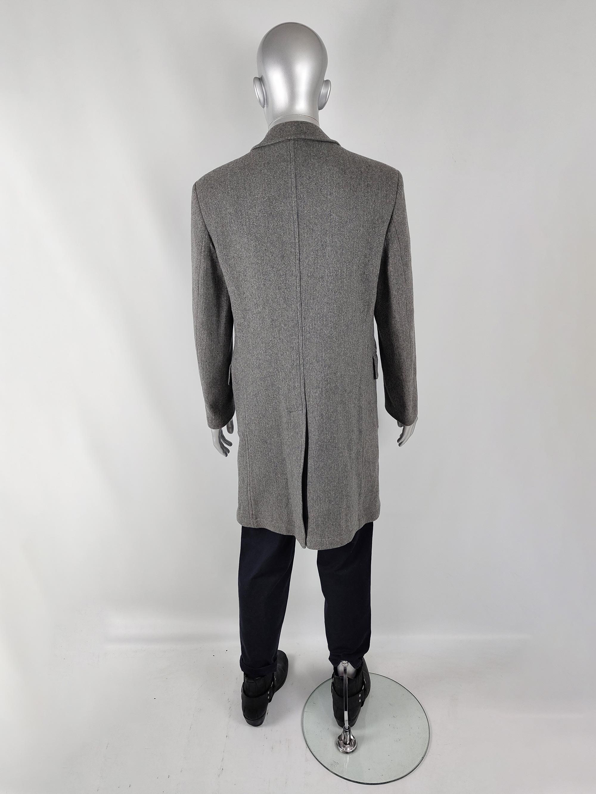 Vintage Mens Italian Wool & Cashmere Grey Knit Overcoat Covert Coat For Sale 1