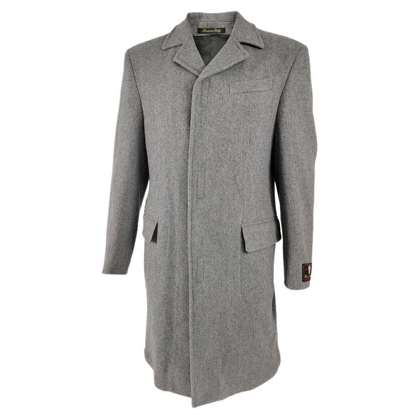 Vintage Mens Italian Wool & Cashmere Grey Knit Overcoat Covert Coat For Sale