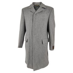 Vintage Mens Italian Wool & Cashmere Grey Knit Overcoat Covert Coat
