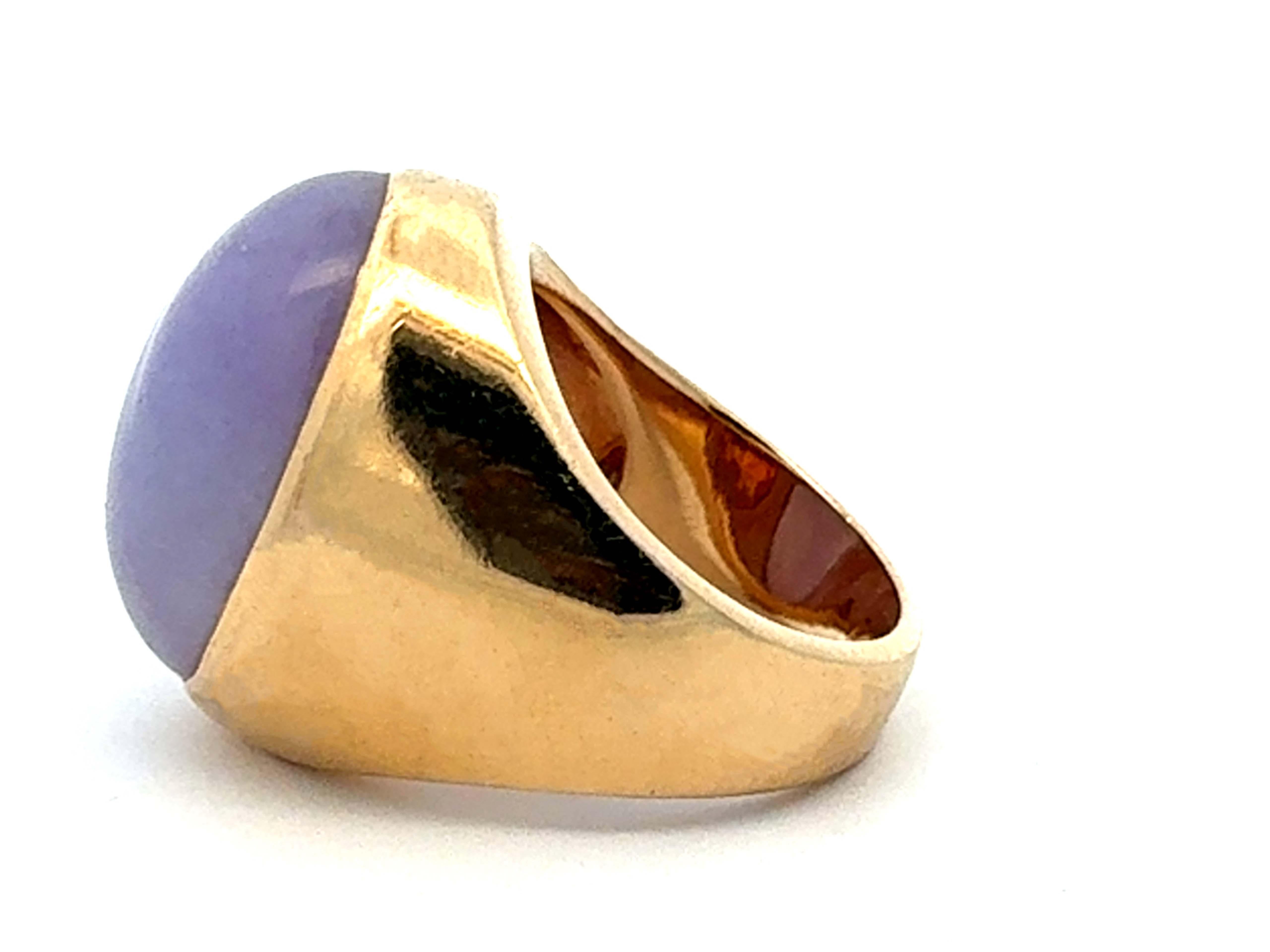 Vintage Mens Large 30 Carat Lavender Cabochon Jade Ring 14k Yellow Gold 1