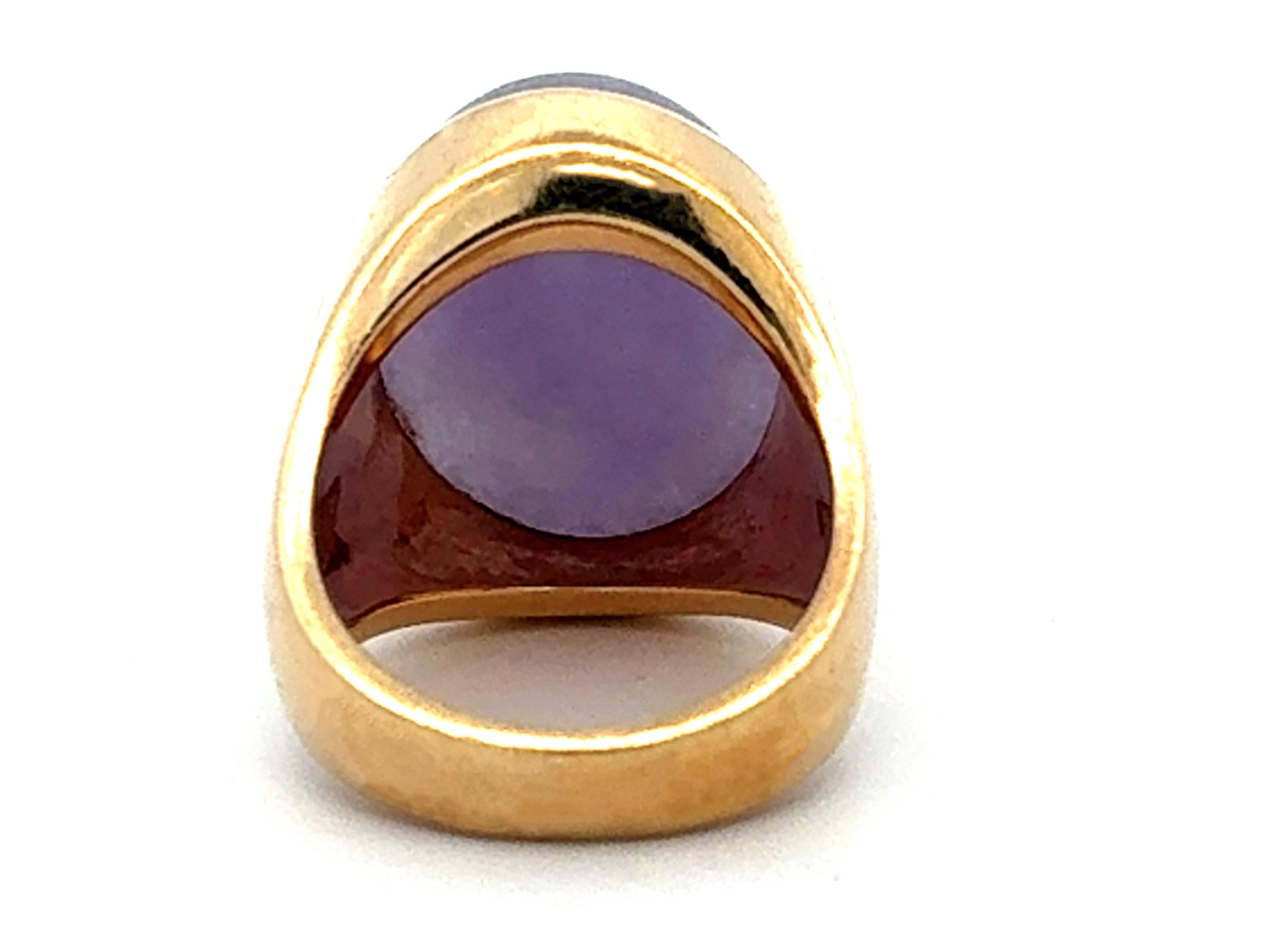 Vintage Mens Large 30 Carat Lavender Cabochon Jade Ring 14k Yellow Gold 2